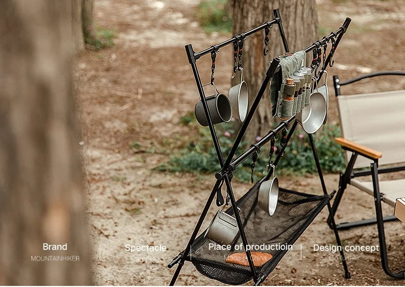 MOUNTAINHIKER Upgrade Aluminum Alloy Triangle Storage Hanger Folding Camping Hanging Rack Shelf BBQ Picnic Cookware Pot Pan