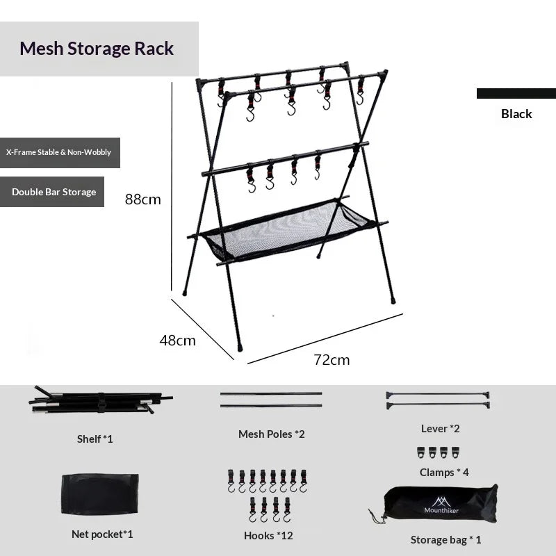 MOUNTAINHIKER Upgrade Aluminum Alloy Triangle Storage Hanger Folding Camping Hanging Rack Shelf BBQ Picnic Cookware Pot Pan