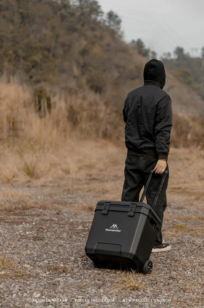 MOUNTAINHIKER 36L Outdoor Refrigerator with Trolley Wheels Incubator Portable Warm Box BBQ Car Pulley Warm Box Refrigerator Box