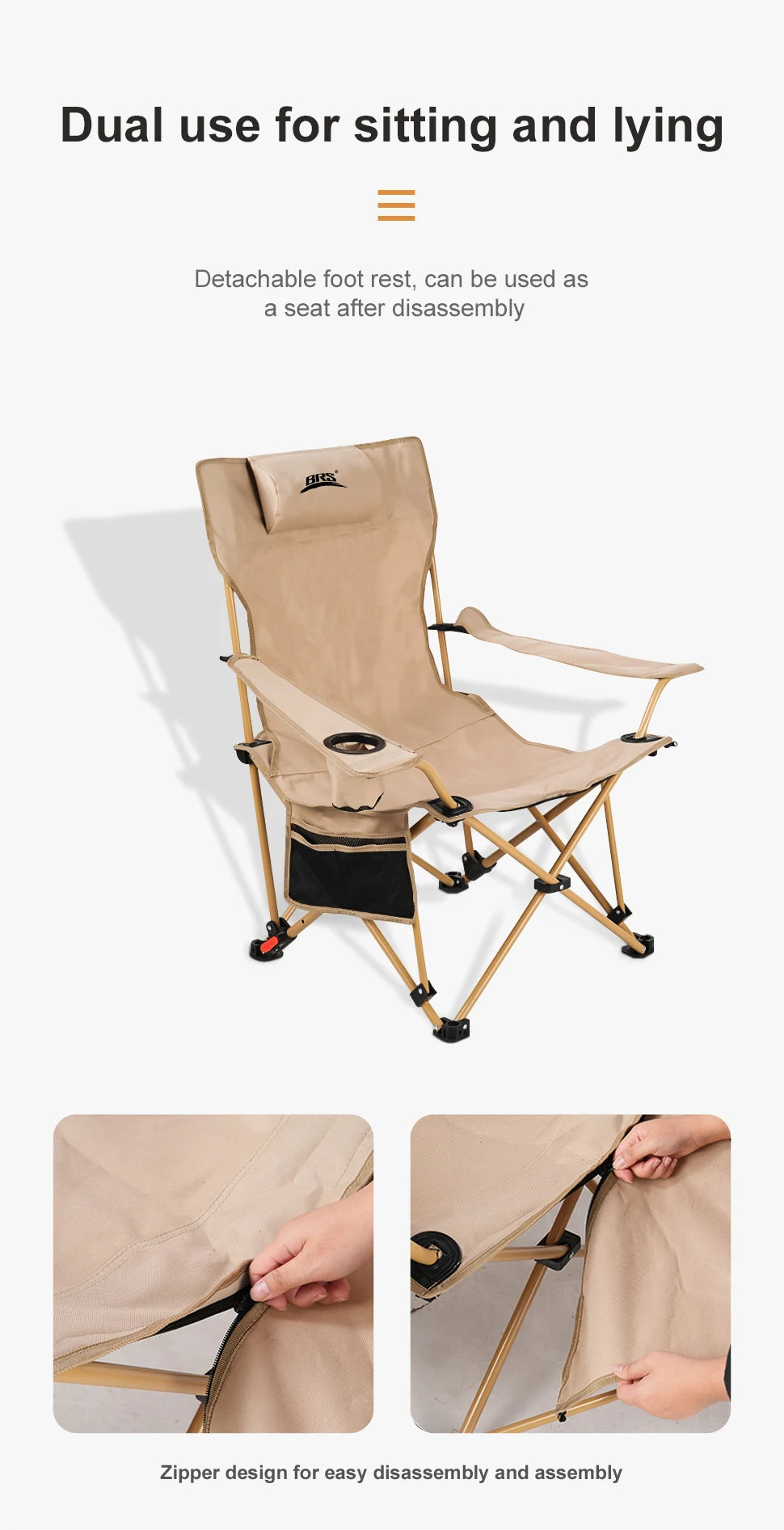 WESTTUNE 2-in-1 Reclining Camp Chair with Footrest