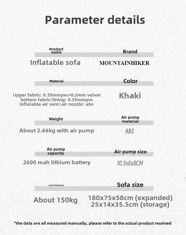 Self-Inflating Air Sofa Bed — Camping Mattress 180×75×58 cm