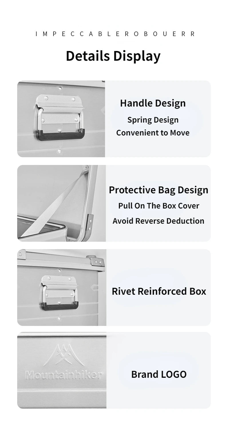 MOUNTAINHIKER 20L 30L 48L 50L 80L Outdoor Storage Box Camping Picnic Travel Aluminum Alloy Large Capacity Box Silver Storage Bag