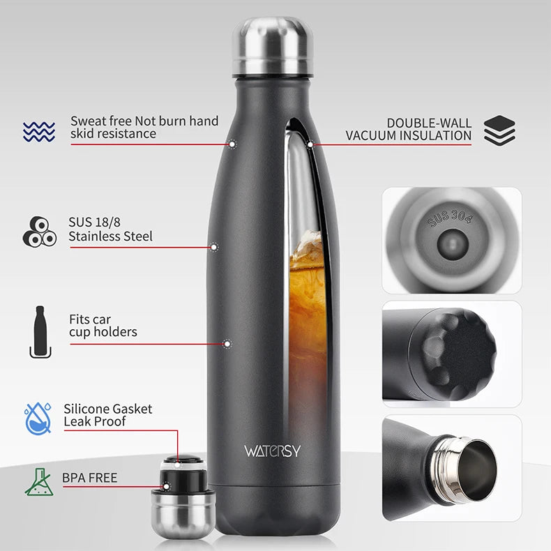 WATERSY 500ml Insulated Stainless Steel Water Bottle