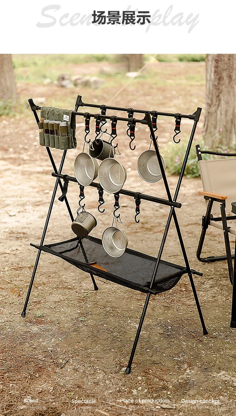 MOUNTAINHIKER Upgrade Aluminum Alloy Triangle Storage Hanger Folding Camping Hanging Rack Shelf BBQ Picnic Cookware Pot Pan