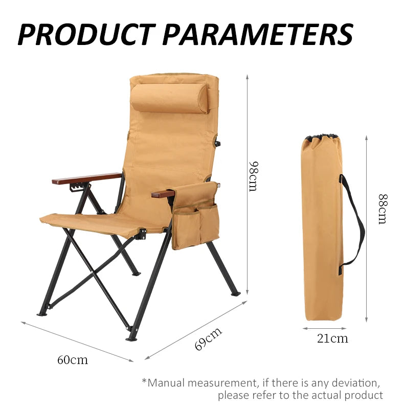 5-Position Reclining Camp Chair with Pillow & Armrests