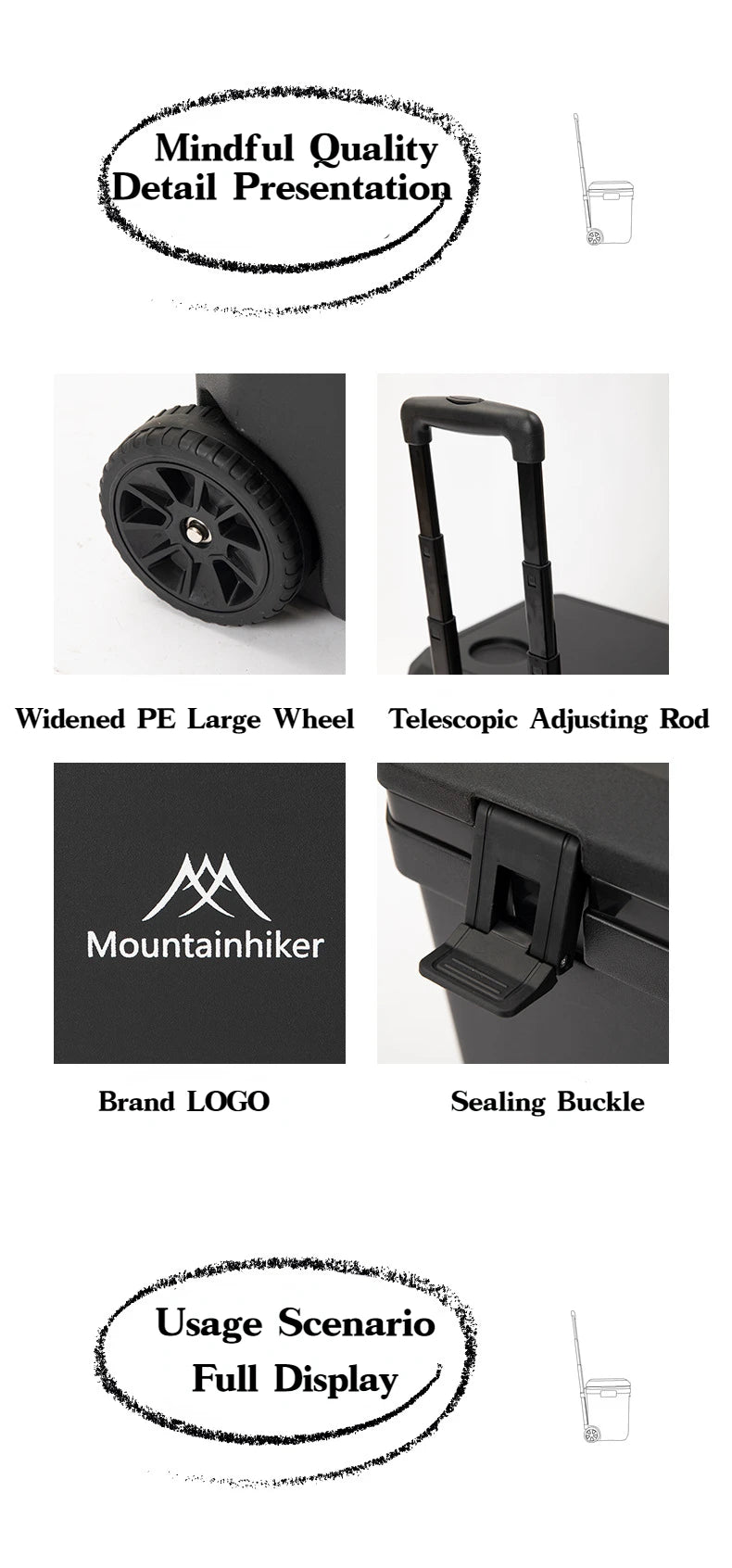 MOUNTAINHIKER 36L Outdoor Refrigerator with Trolley Wheels Incubator Portable Warm Box BBQ Car Pulley Warm Box Refrigerator Box