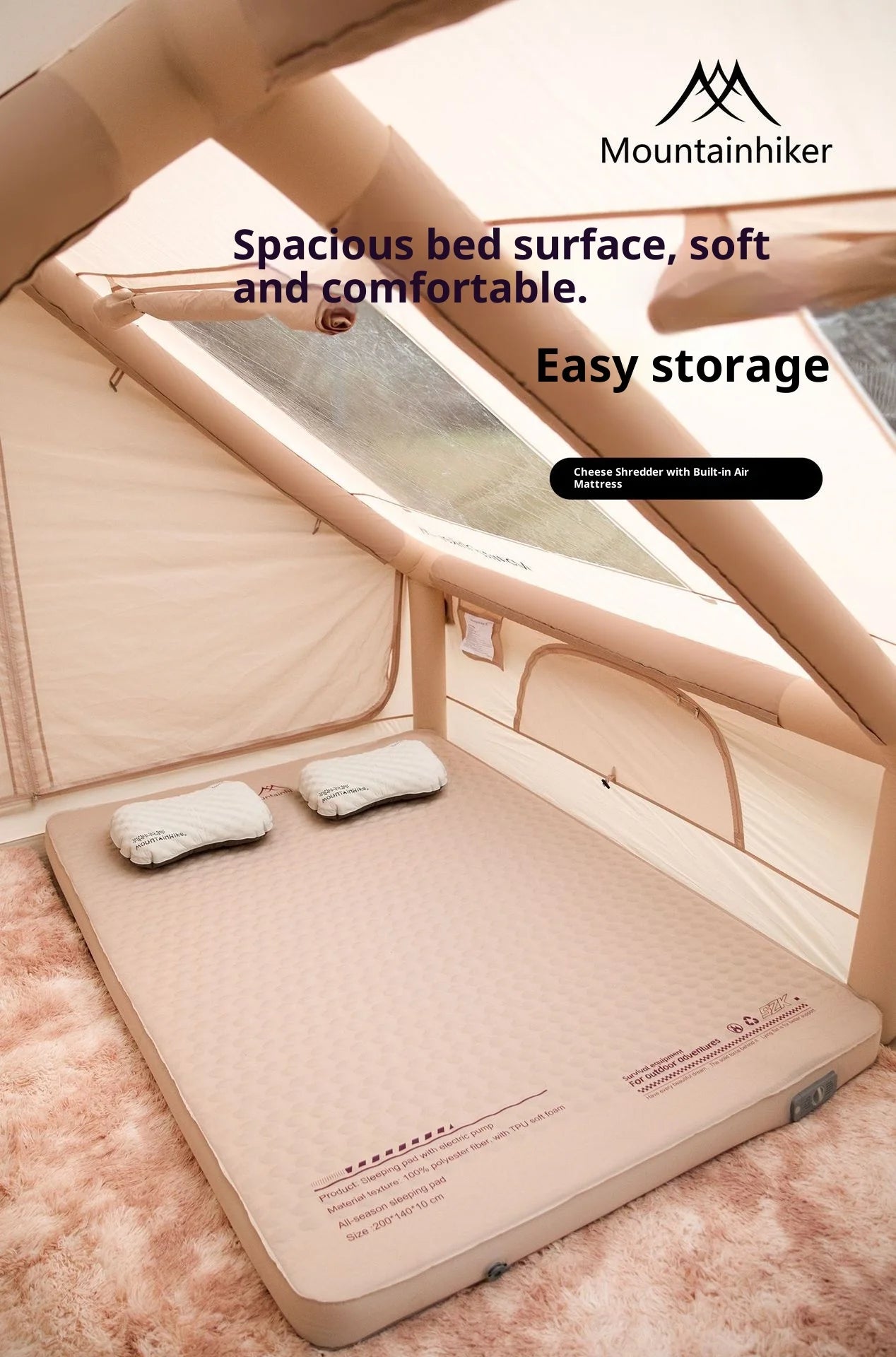 MOUNTAINHIKER 10cm Thick Self-Inflating Air Mattress Outdoor Sleeping Pad Available in 2 Sizes and 3 Colors