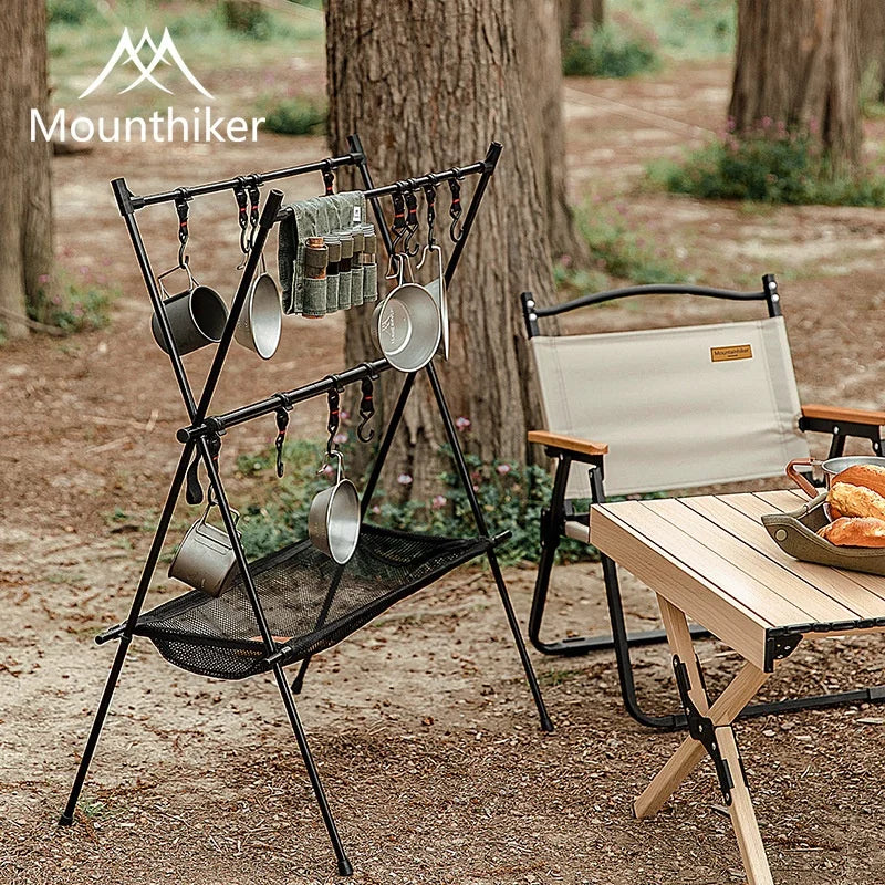 MOUNTAINHIKER Upgrade Aluminum Alloy Triangle Storage Hanger Folding Camping Hanging Rack Shelf BBQ Picnic Cookware Pot Pan