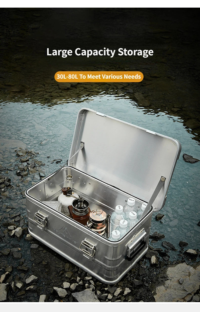MOUNTAINHIKER 20L 30L 48L 50L 80L Outdoor Storage Box Camping Picnic Travel Aluminum Alloy Large Capacity Box Silver Storage Bag