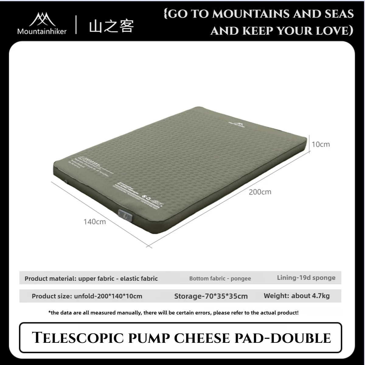 MOUNTAINHIKER 10cm Thick Self-Inflating Air Mattress Outdoor Sleeping Pad Available in 2 Sizes and 3 Colors