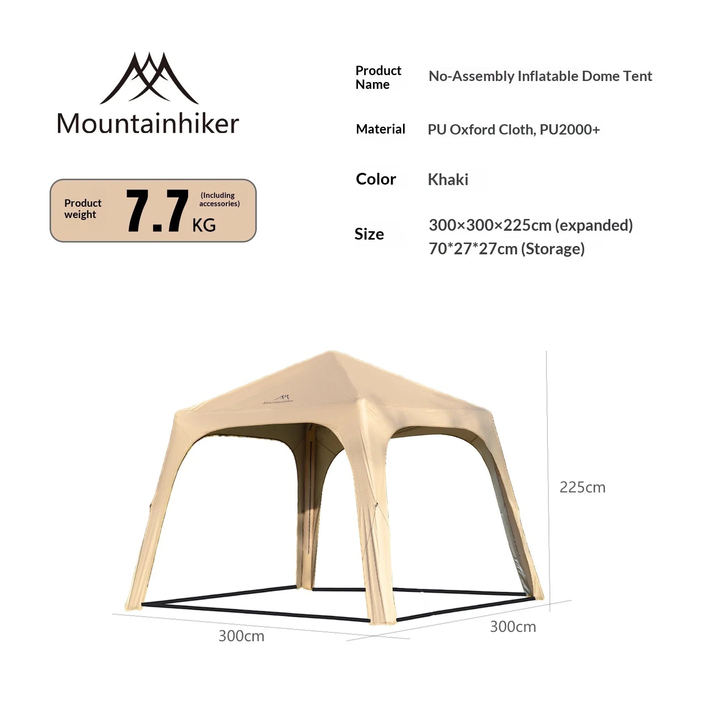 MOUNTAINHIKER Inflatable Camping Tent Easy To Set Up Suitable for All Seasons Accommodates 4-6 People Outdoor Dome Tent 2000+