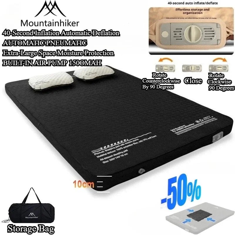 MOUNTAINHIKER 10cm Thick Self-Inflating Air Mattress Outdoor Sleeping Pad Available in 2 Sizes and 3 Colors
