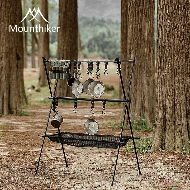 MOUNTAINHIKER Upgrade Aluminum Alloy Triangle Storage Hanger Folding Camping Hanging Rack Shelf BBQ Picnic Cookware Pot Pan