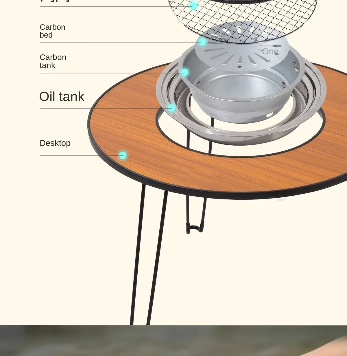 Portable Outdoor Barbecue Folding Round Table Camping Charcoal Barbecue Table Courtyard Stove Tea Making Heating Stove Set