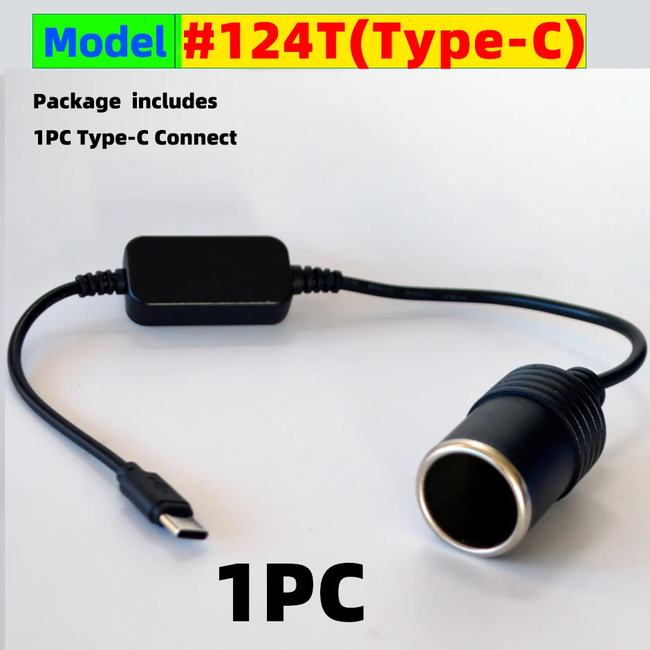 USB or Type C Chargers To Cigarette Lighter 5V To 12V Converter Cable Extender Socket Power Adapter Electronics Car Accessories