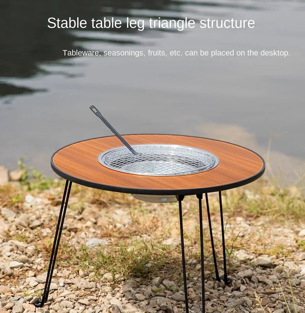 Portable Outdoor Barbecue Folding Round Table Camping Charcoal Barbecue Table Courtyard Stove Tea Making Heating Stove Set