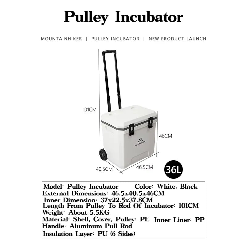 MOUNTAINHIKER 36L Outdoor Refrigerator with Trolley Wheels Incubator Portable Warm Box BBQ Car Pulley Warm Box Refrigerator Box