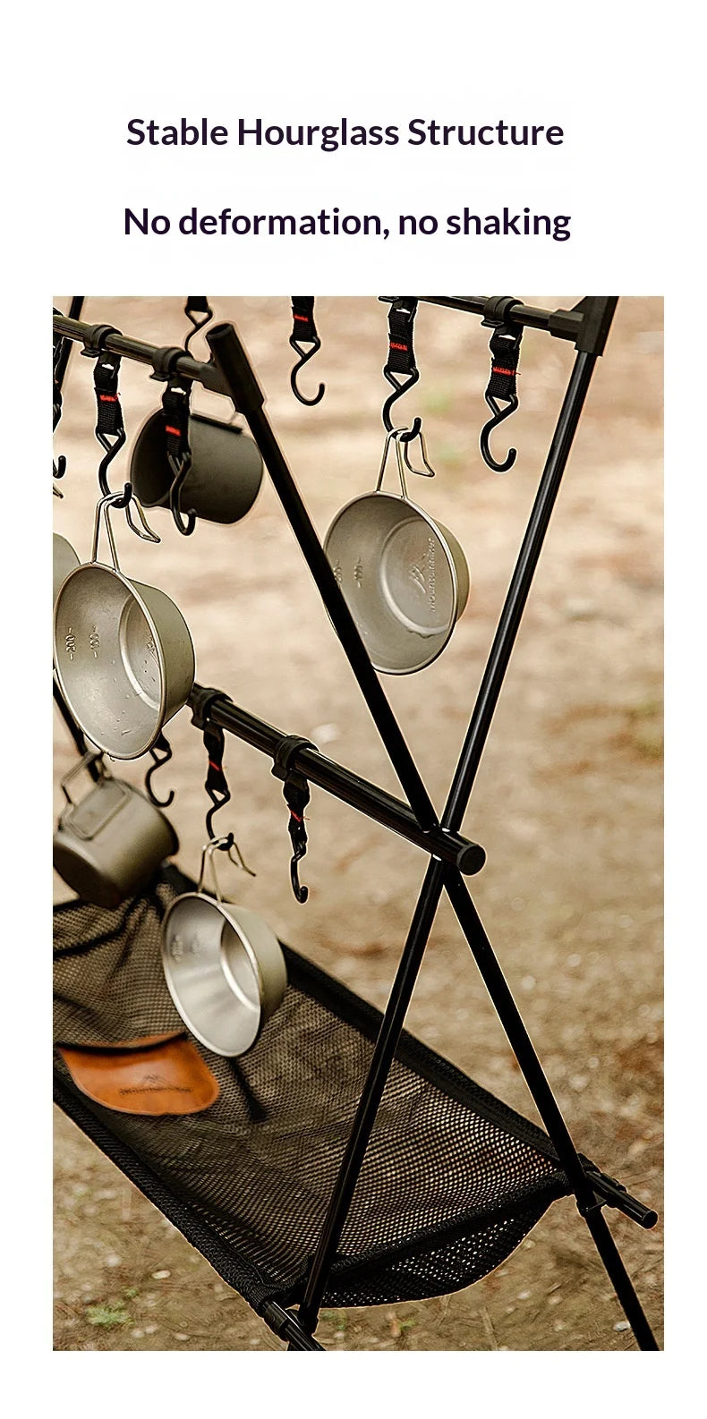 MOUNTAINHIKER Upgrade Aluminum Alloy Triangle Storage Hanger Folding Camping Hanging Rack Shelf BBQ Picnic Cookware Pot Pan