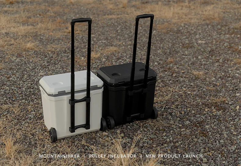 MOUNTAINHIKER 36L Outdoor Refrigerator with Trolley Wheels Incubator Portable Warm Box BBQ Car Pulley Warm Box Refrigerator Box