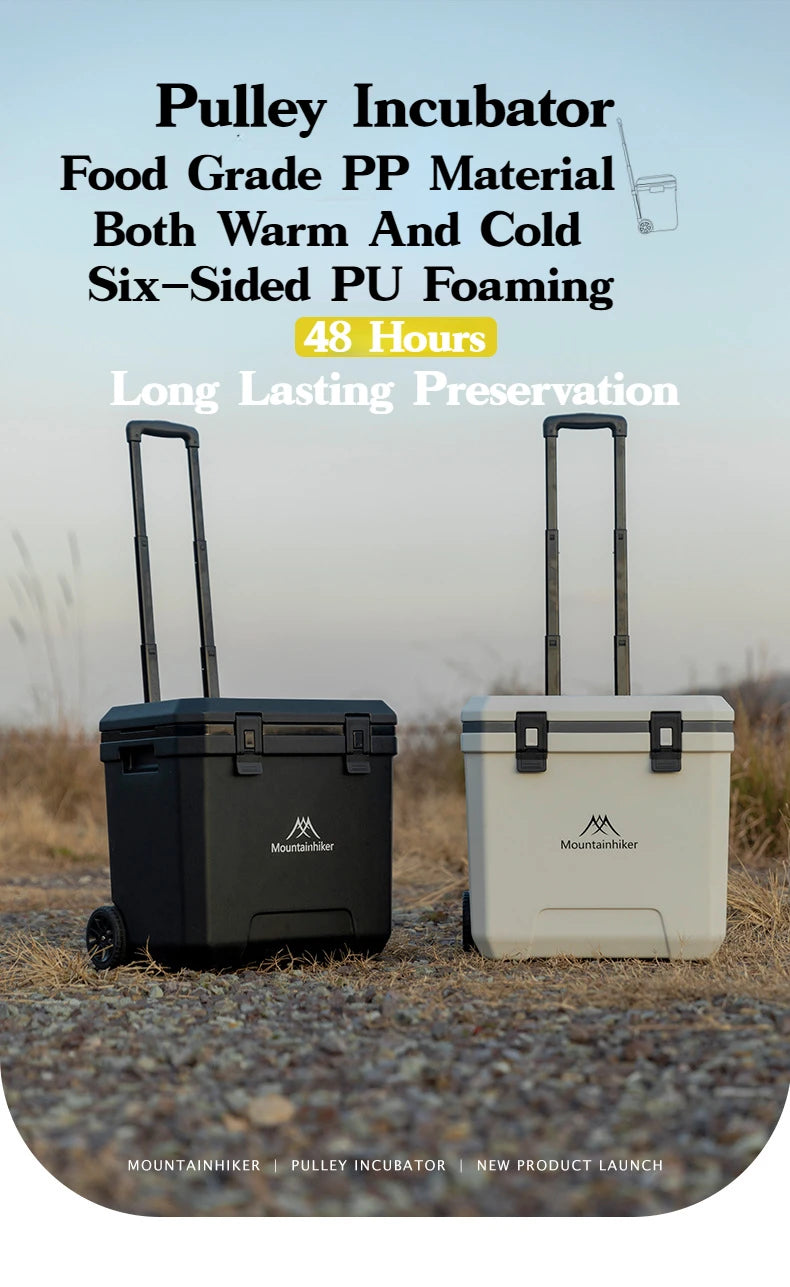 MOUNTAINHIKER 36L Outdoor Refrigerator with Trolley Wheels Incubator Portable Warm Box BBQ Car Pulley Warm Box Refrigerator Box