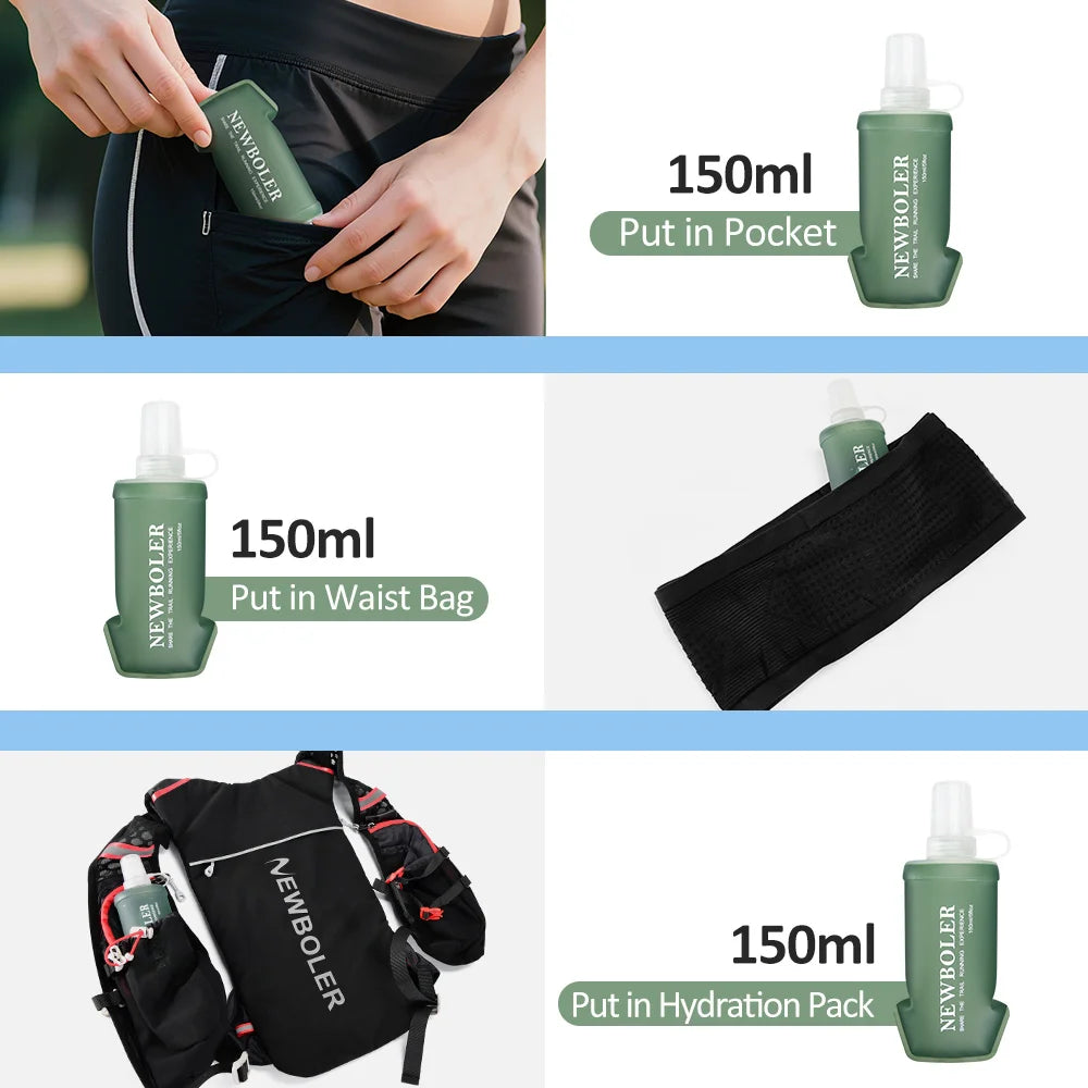 NEWBOLER 150/250/300/500ml Water Bottle TPU Folding Soft Flask Outdoor Sport Running Camping Hiking Travel Portable Water Bottle