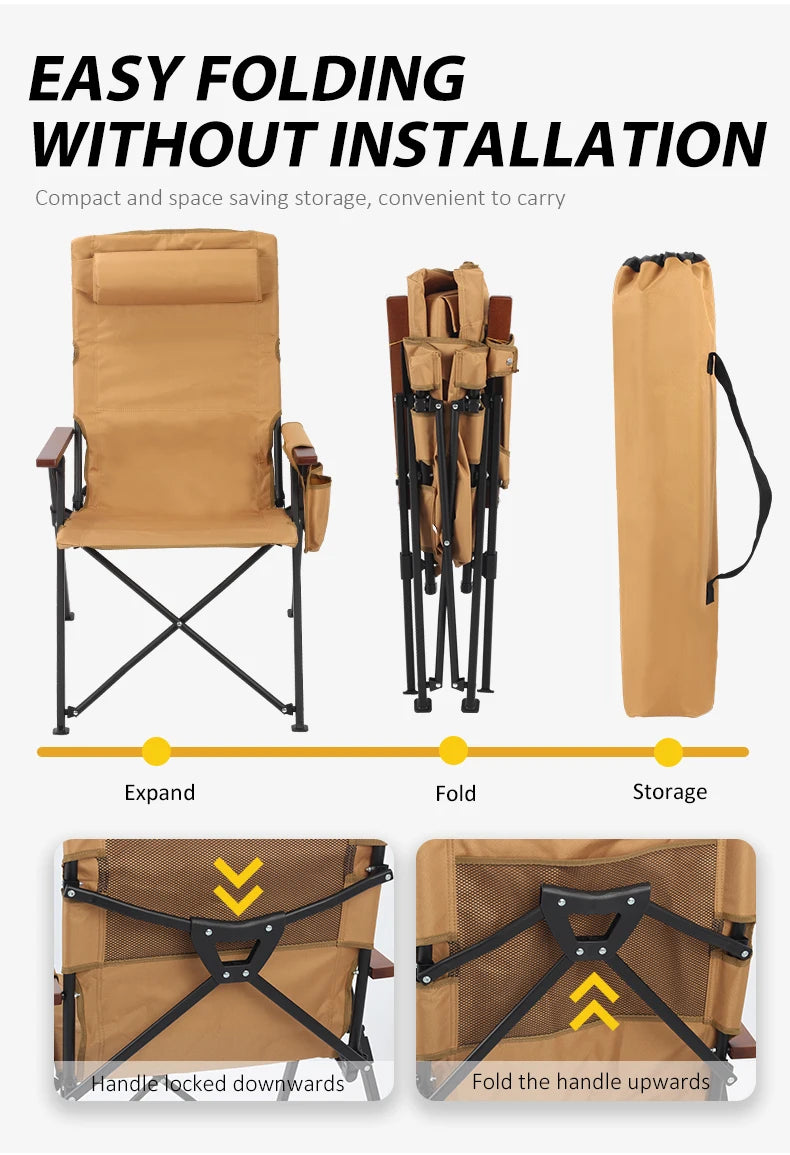 5-Position Reclining Camp Chair with Pillow & Armrests