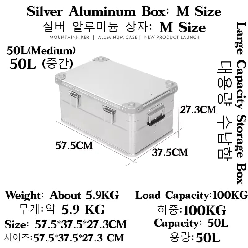 MOUNTAINHIKER 20L 30L 48L 50L 80L Outdoor Storage Box Camping Picnic Travel Aluminum Alloy Large Capacity Box Silver Storage Bag