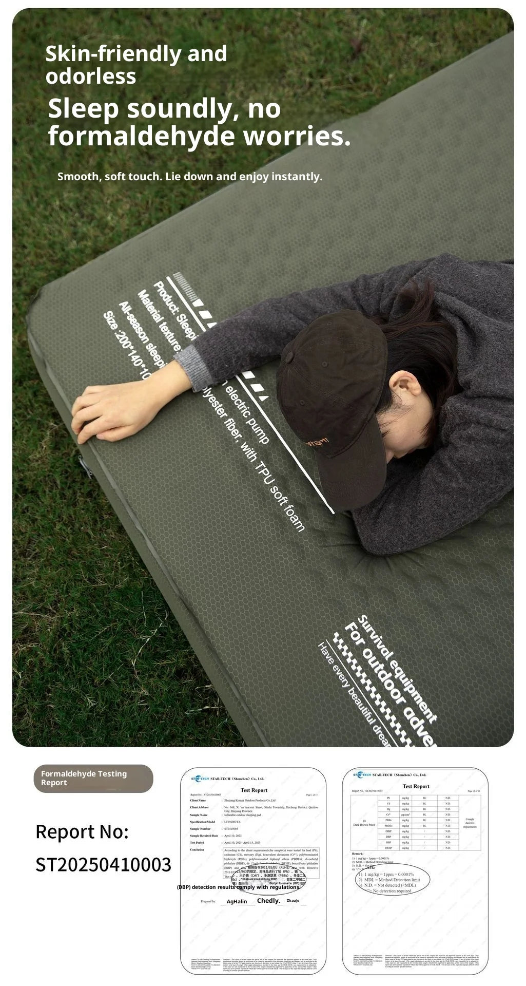 MOUNTAINHIKER 10cm Thick Self-Inflating Air Mattress Outdoor Sleeping Pad Available in 2 Sizes and 3 Colors