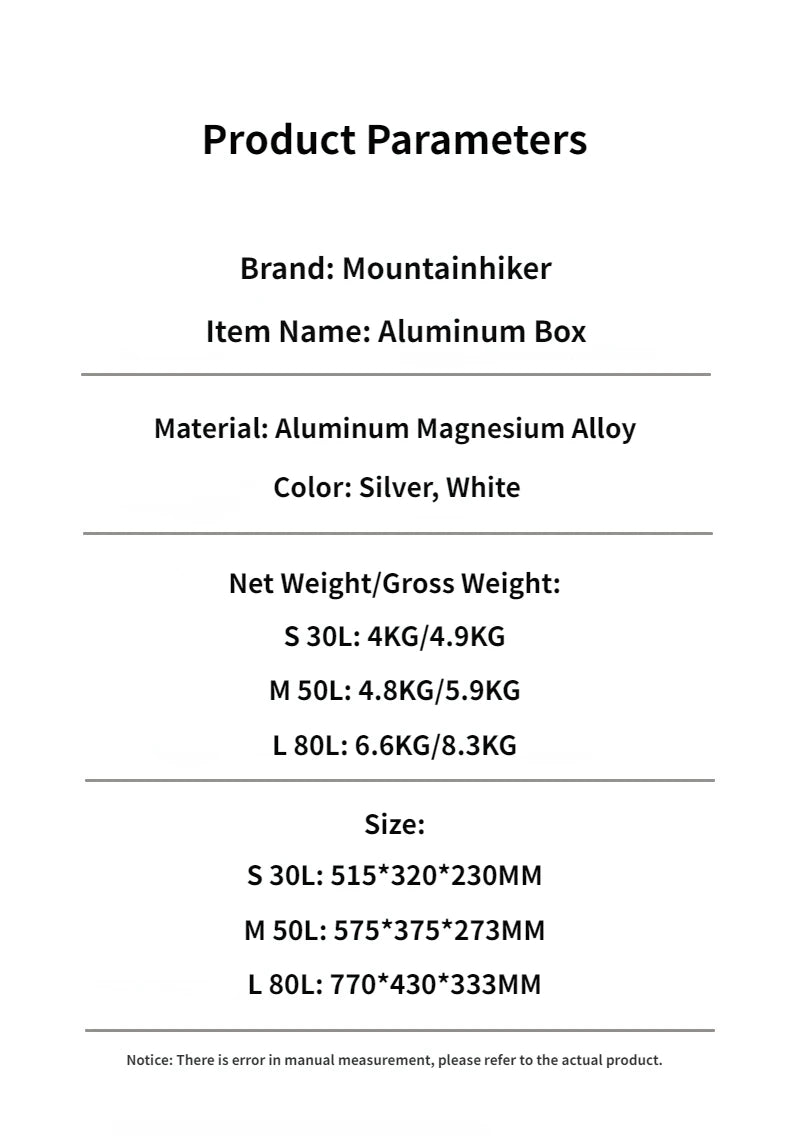 MOUNTAINHIKER 20L 30L 48L 50L 80L Outdoor Storage Box Camping Picnic Travel Aluminum Alloy Large Capacity Box Silver Storage Bag