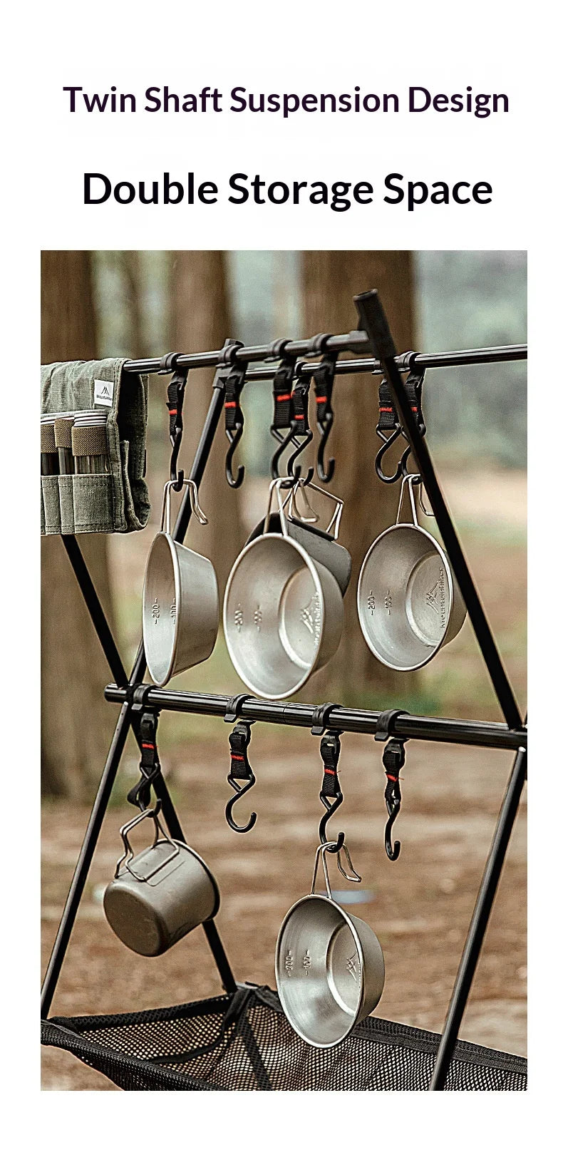 MOUNTAINHIKER Upgrade Aluminum Alloy Triangle Storage Hanger Folding Camping Hanging Rack Shelf BBQ Picnic Cookware Pot Pan