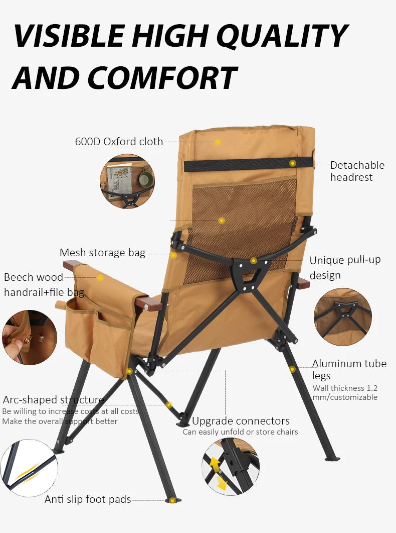 5-Position Reclining Camp Chair with Pillow & Armrests