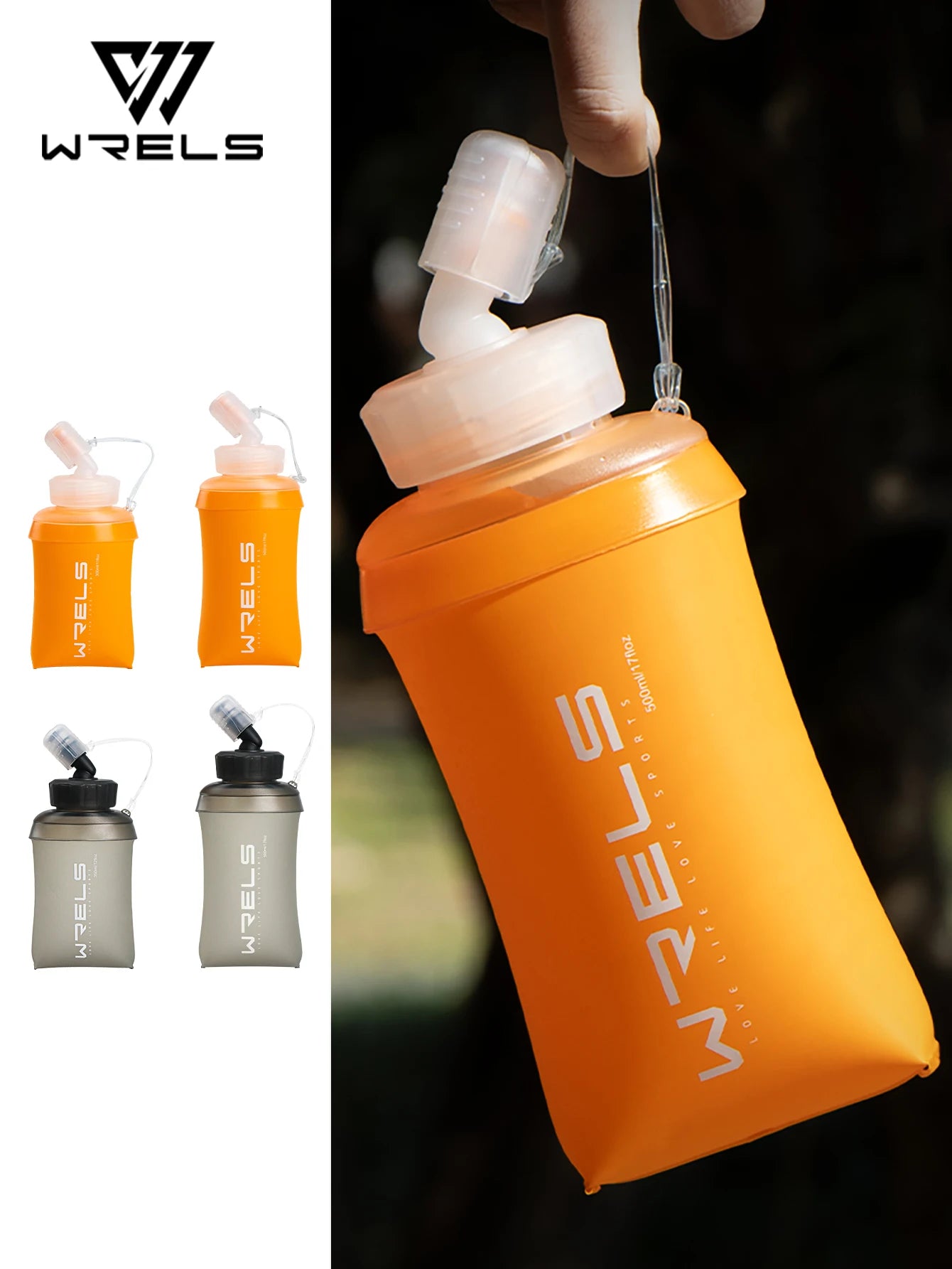 WRELS Foldable Soft Flask 350ml / 500ml — BPA-Free Running Bottle