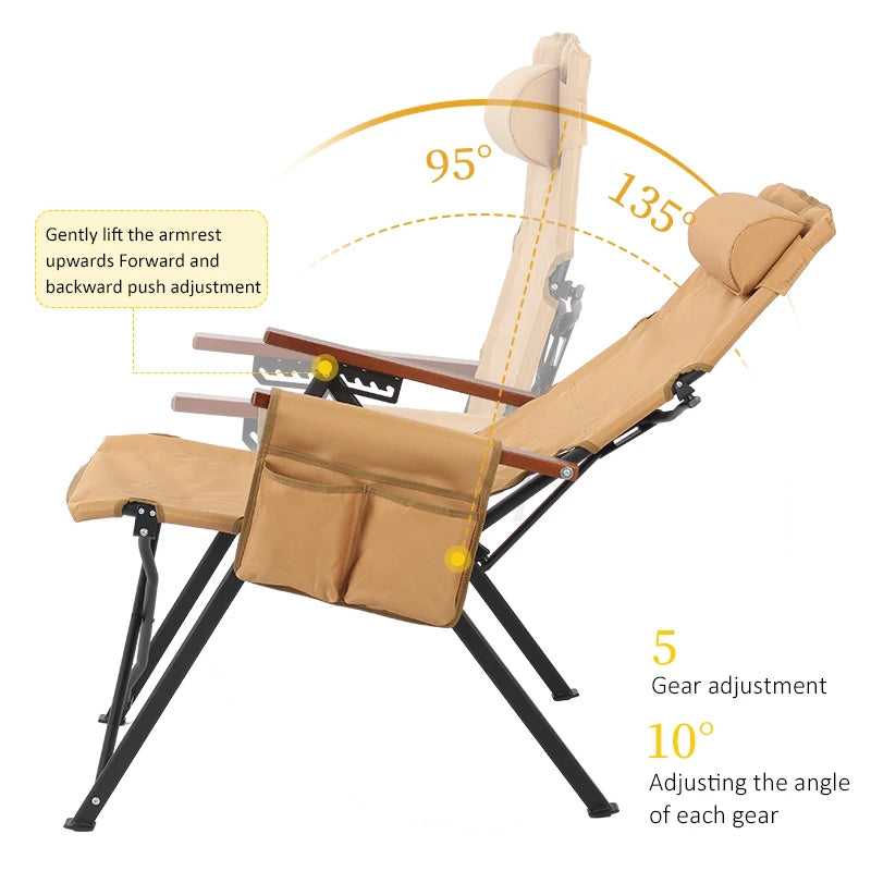 5-Position Reclining Camp Chair with Pillow & Armrests