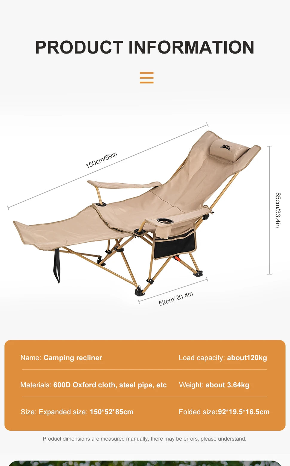 WESTTUNE 2-in-1 Reclining Camp Chair with Footrest