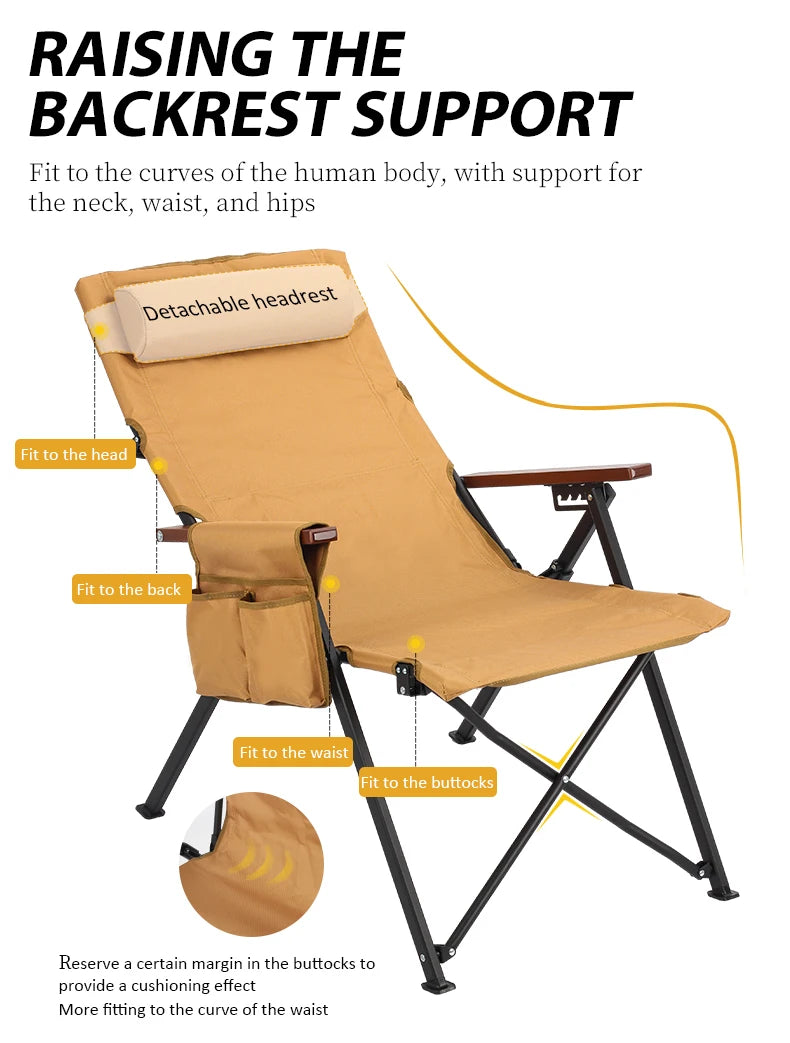 5-Position Reclining Camp Chair with Pillow & Armrests
