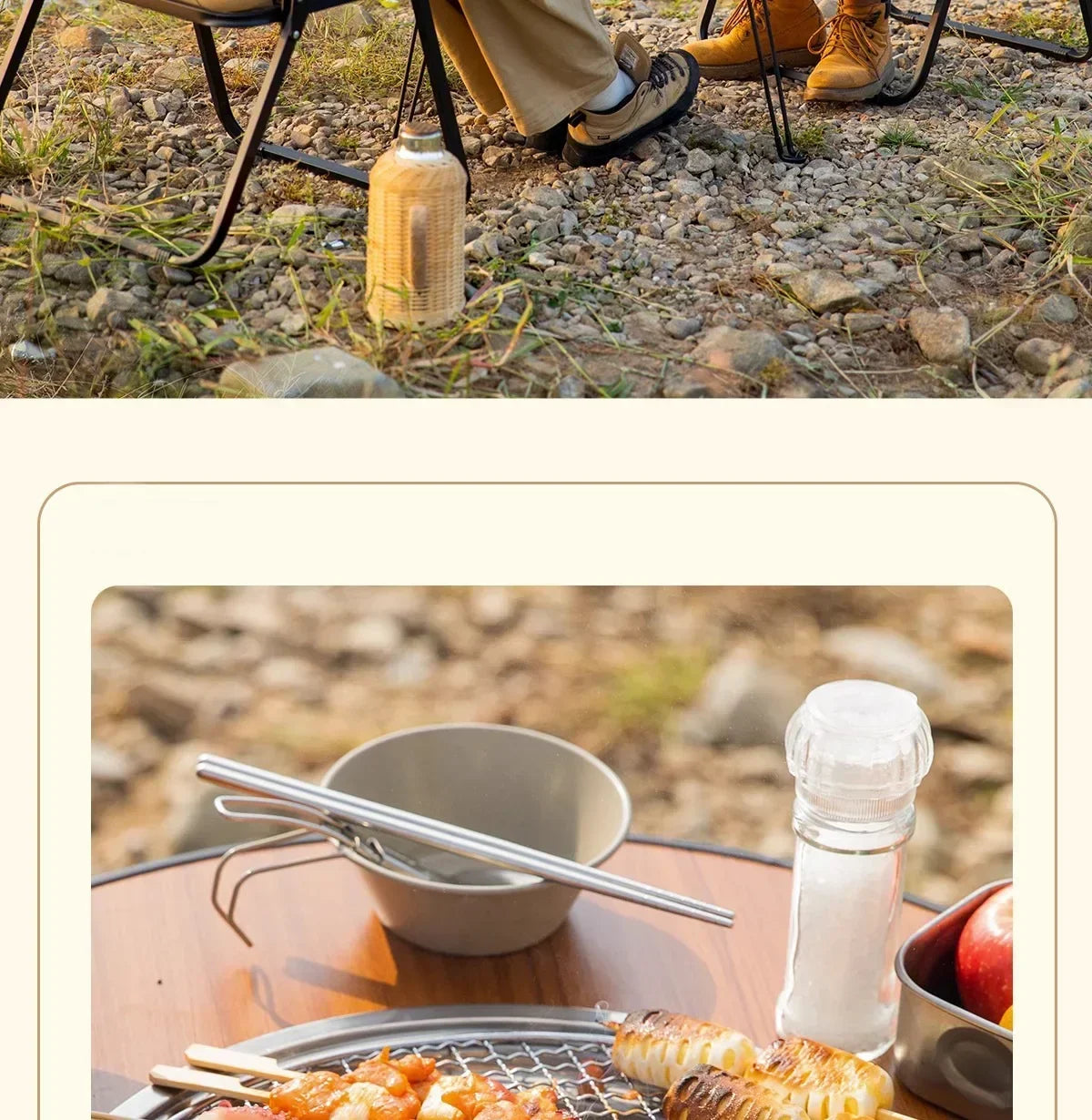 Portable Outdoor Barbecue Folding Round Table Camping Charcoal Barbecue Table Courtyard Stove Tea Making Heating Stove Set