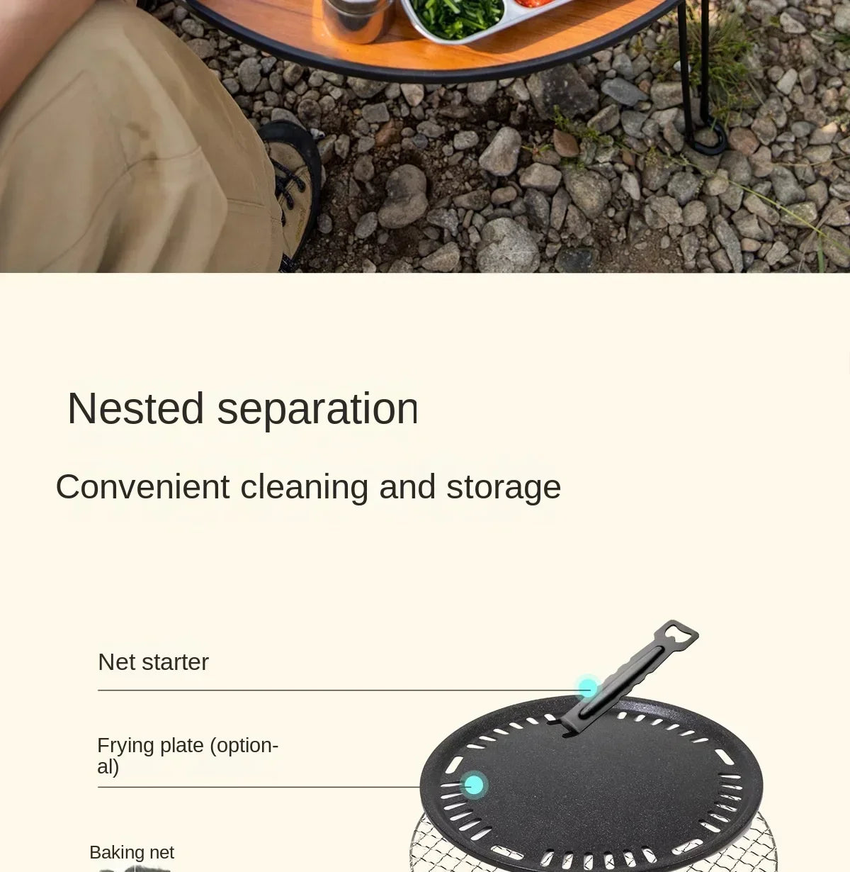 Portable Outdoor Barbecue Folding Round Table Camping Charcoal Barbecue Table Courtyard Stove Tea Making Heating Stove Set