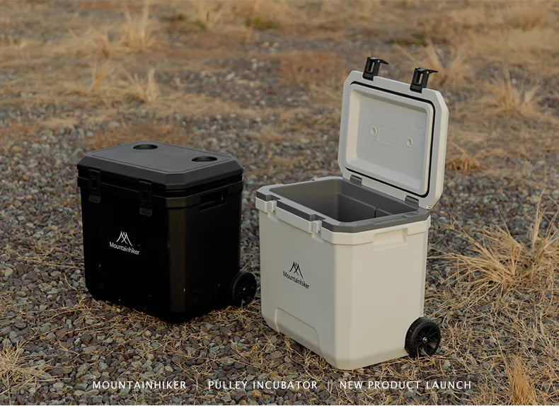 MOUNTAINHIKER 36L Outdoor Refrigerator with Trolley Wheels Incubator Portable Warm Box BBQ Car Pulley Warm Box Refrigerator Box