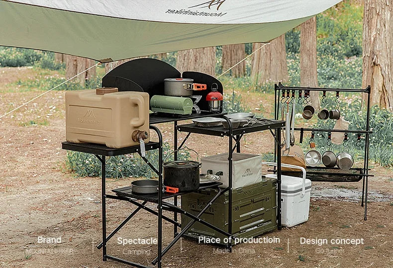 MOUNTAINHIKER Upgrade Aluminum Alloy Triangle Storage Hanger Folding Camping Hanging Rack Shelf BBQ Picnic Cookware Pot Pan