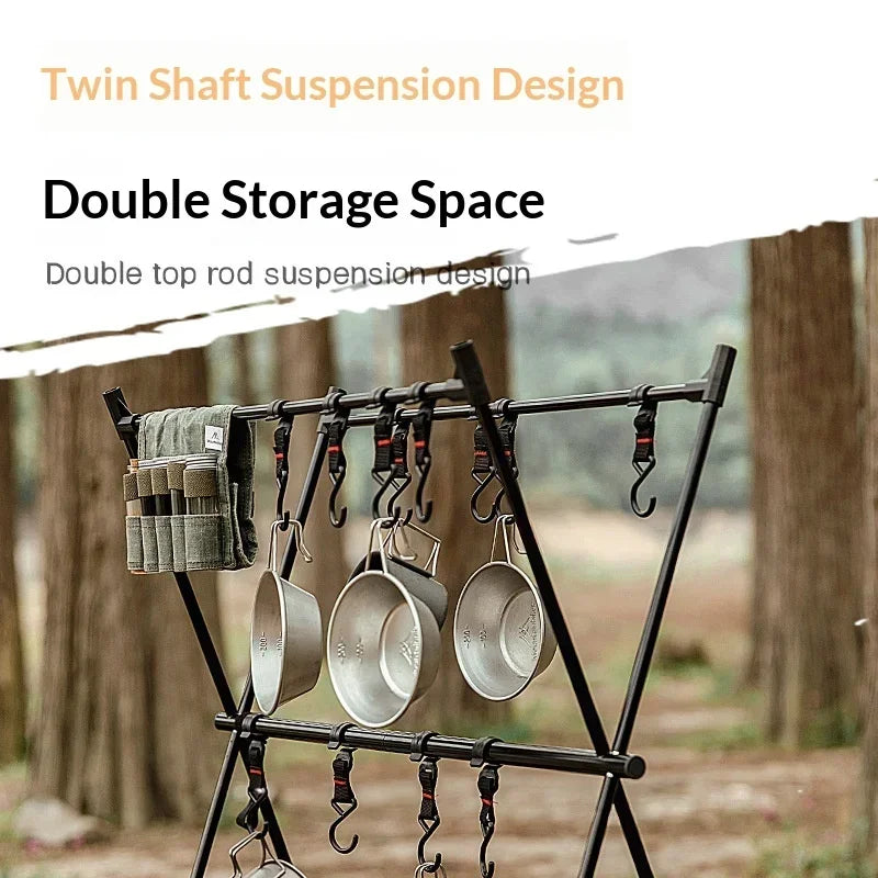 MOUNTAINHIKER Upgrade Aluminum Alloy Triangle Storage Hanger Folding Camping Hanging Rack Shelf BBQ Picnic Cookware Pot Pan
