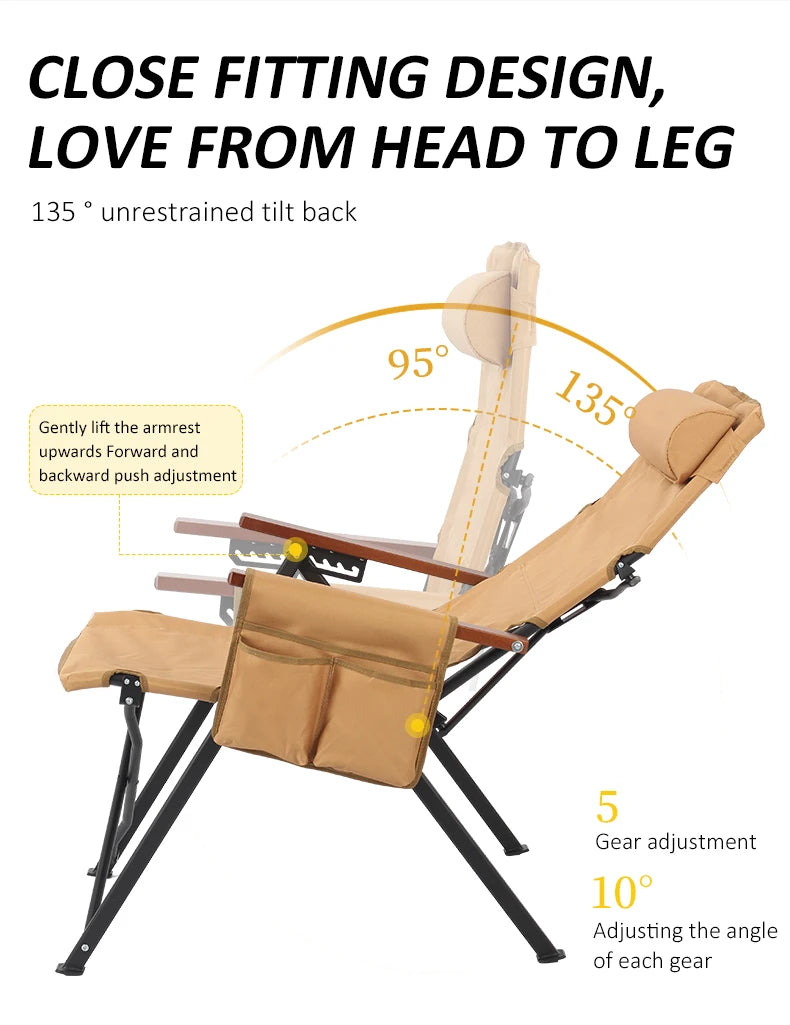5-Position Reclining Camp Chair with Pillow & Armrests