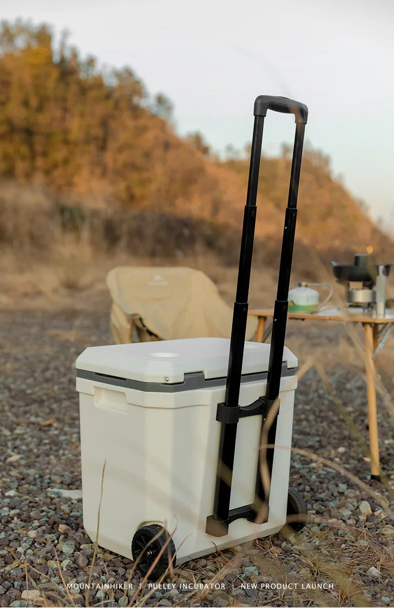 MOUNTAINHIKER 36L Outdoor Refrigerator with Trolley Wheels Incubator Portable Warm Box BBQ Car Pulley Warm Box Refrigerator Box
