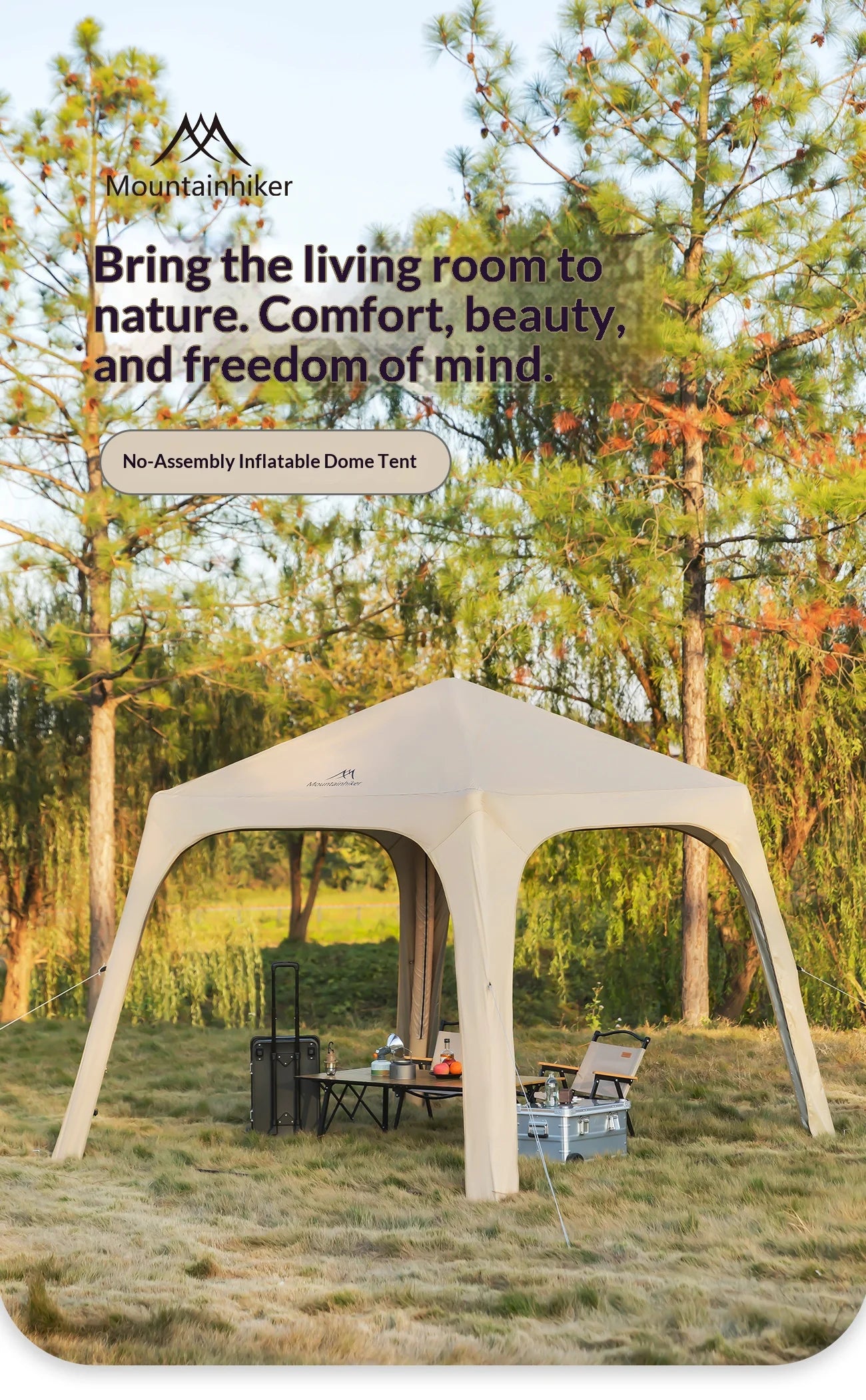 MOUNTAINHIKER Inflatable Camping Tent Easy To Set Up Suitable for All Seasons Accommodates 4-6 People Outdoor Dome Tent 2000+