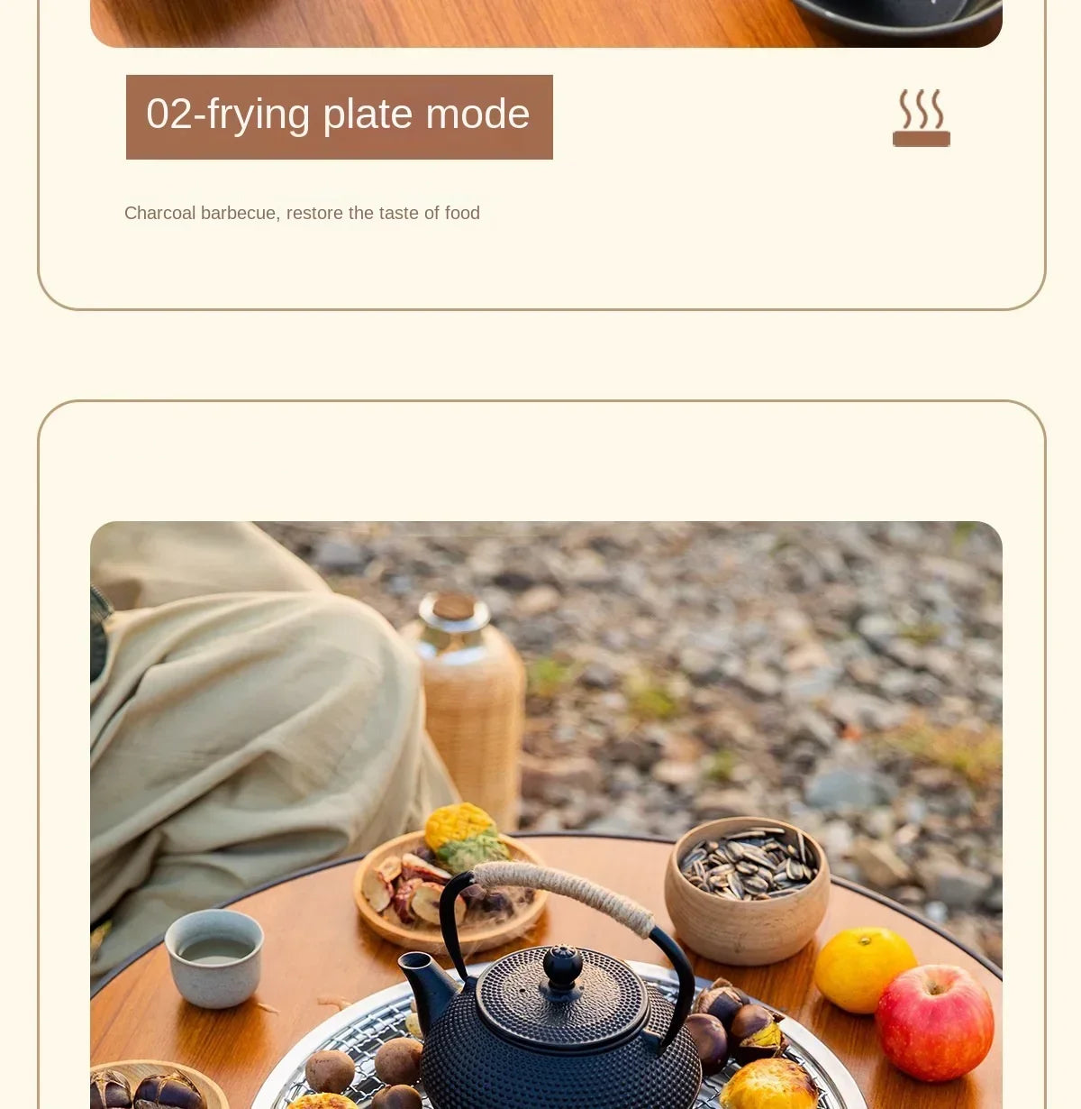 Portable Outdoor Barbecue Folding Round Table Camping Charcoal Barbecue Table Courtyard Stove Tea Making Heating Stove Set