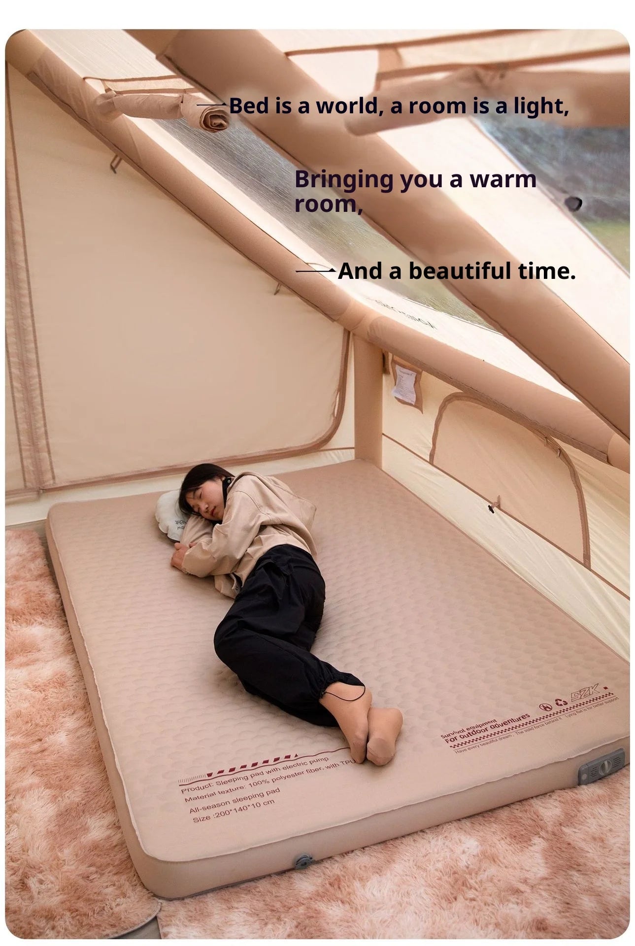 MOUNTAINHIKER 10cm Thick Self-Inflating Air Mattress Outdoor Sleeping Pad Available in 2 Sizes and 3 Colors