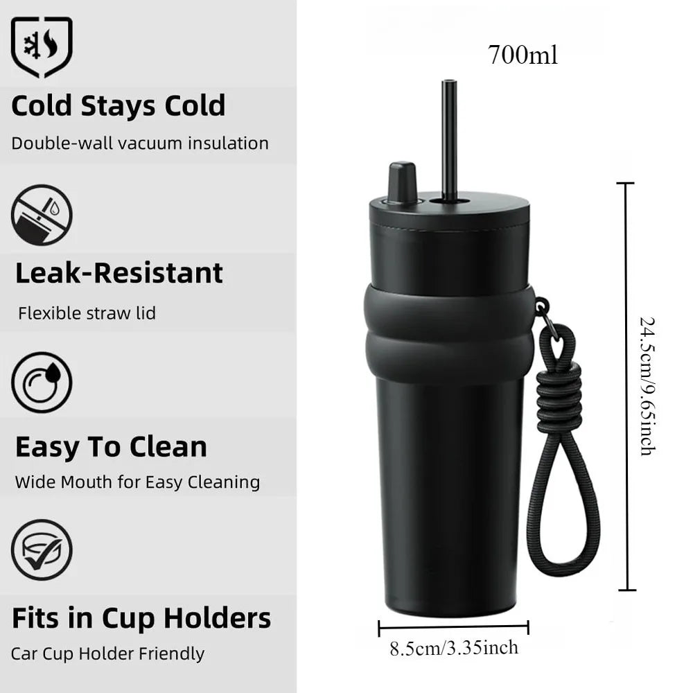 700ml Insulated Travel Thermos with Straw — Leak-Proof
