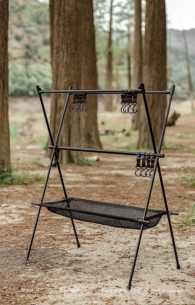 MOUNTAINHIKER Upgrade Aluminum Alloy Triangle Storage Hanger Folding Camping Hanging Rack Shelf BBQ Picnic Cookware Pot Pan