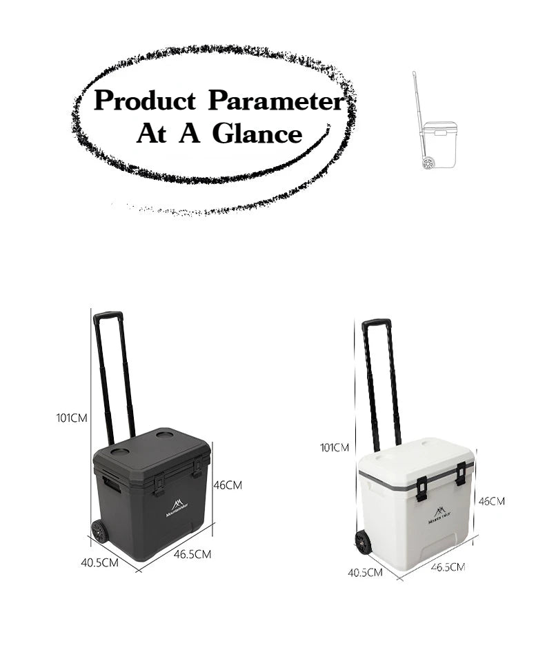 MOUNTAINHIKER 36L Outdoor Refrigerator with Trolley Wheels Incubator Portable Warm Box BBQ Car Pulley Warm Box Refrigerator Box