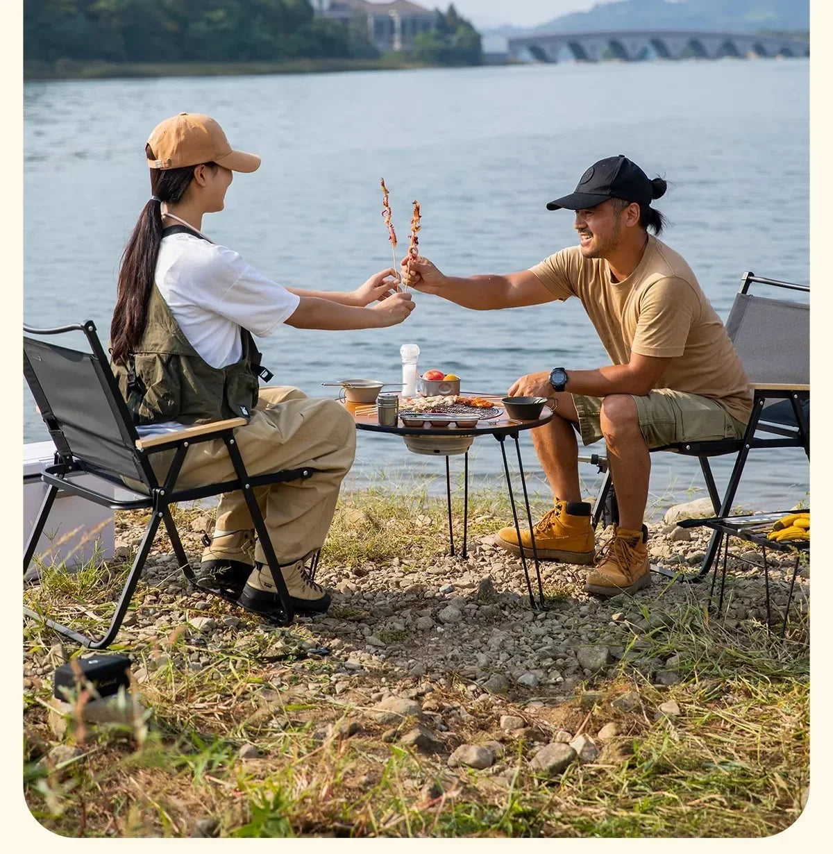 Portable Outdoor Barbecue Folding Round Table Camping Charcoal Barbecue Table Courtyard Stove Tea Making Heating Stove Set