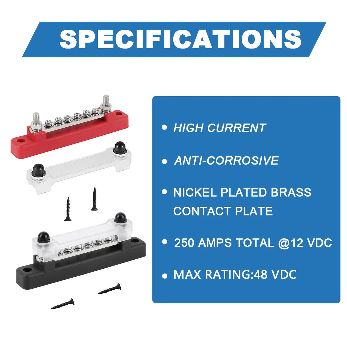 M6 12V Bus Bar 1/4 inch Power Distribution Block 150A Electrical Terminal Block Buss Bar for Truck Boat Car Camper RV